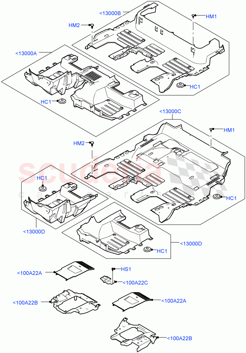 Floor Trim (Floor Carpets) (Standard Wheelbase, Version - X, Version - X-Dynamic, Version - Core, Version - First Edition, Version - LE) of Land Rover Land Rover Defender (2020+) [3.0 I6 Turbo Diesel AJ20D6]