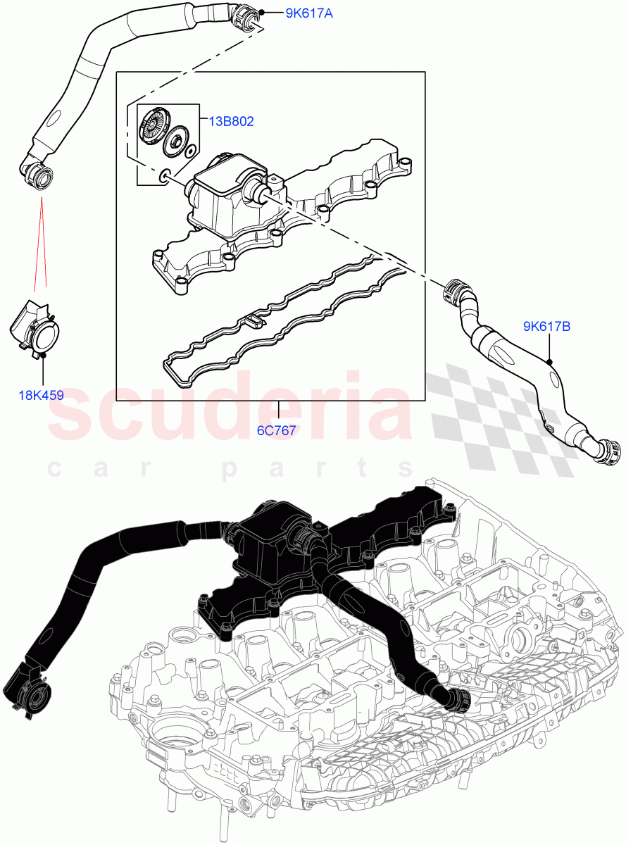 Emission Control - Crankcase (3.0L AJ20P6 Petrol High) ((V) FROMKA000001) of Land Rover Land Rover Range Rover Sport (2014+) [3.0 I6 Turbo Petrol AJ20P6]