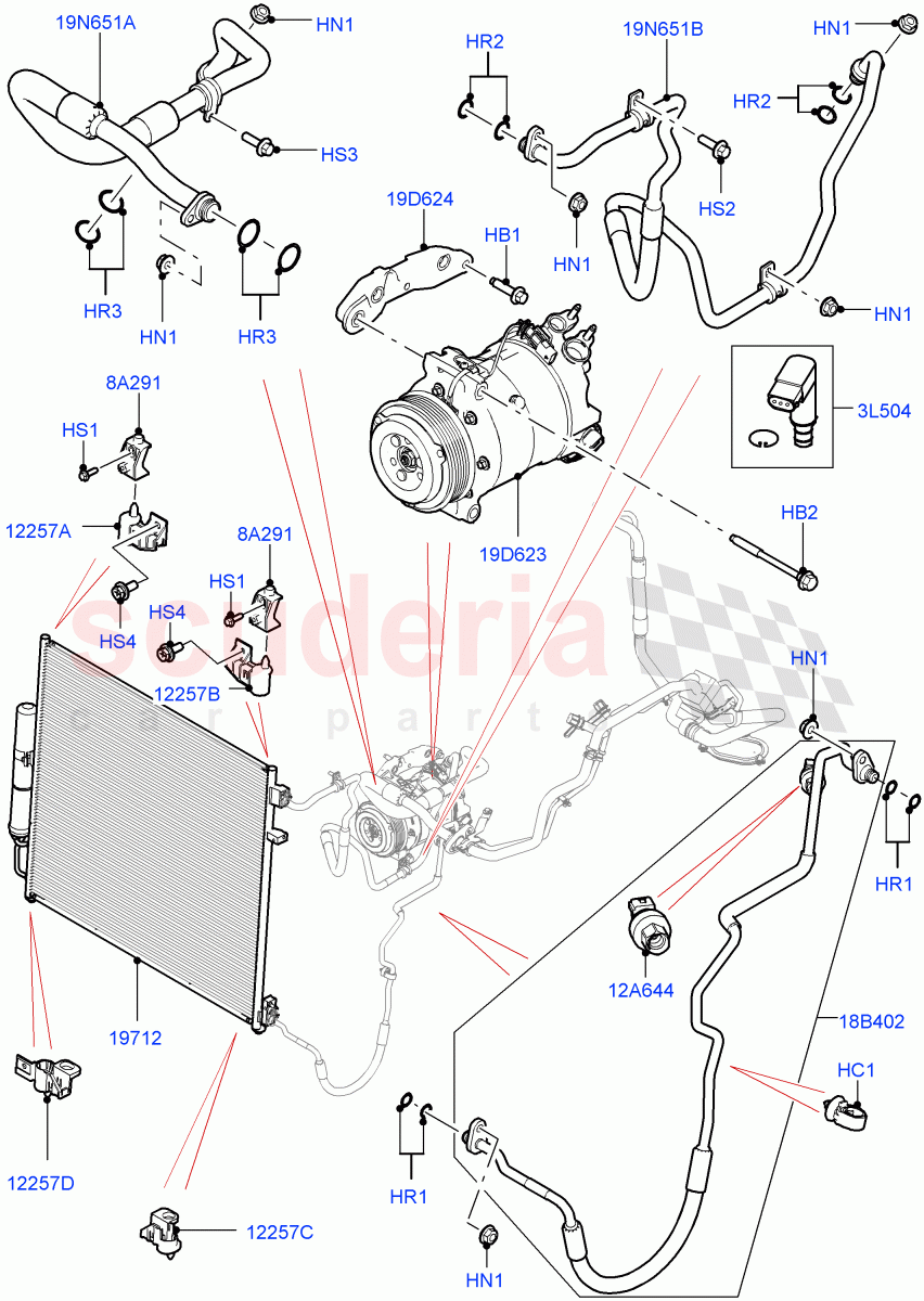 Air Conditioning Condensr/Compressr(Front)(3.0 V6 D Gen2 Twin Turbo,8 Speed Auto Trans ZF 8HP70 4WD,3.0 V6 D Gen2 Mono Turbo,3.0 V6 D Low MT ROW,8 Speed Auto Trans ZF 8HP76)((V)FROMFA000001) of Land Rover Land Rover Range Rover Sport (2014+) [2.0 Turbo Petrol AJ200P]