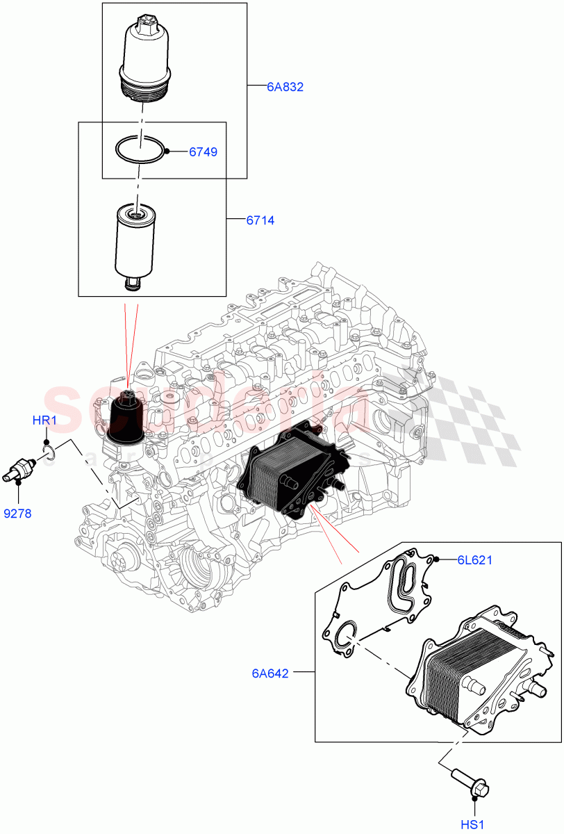 Oil Cooler And Filter (Nitra Plant Build) (3.0L AJ20D6 Diesel High) ((V) FROMM2000001) of Land Rover Land Rover Discovery 5 (2017+) [3.0 I6 Turbo Diesel AJ20D6]