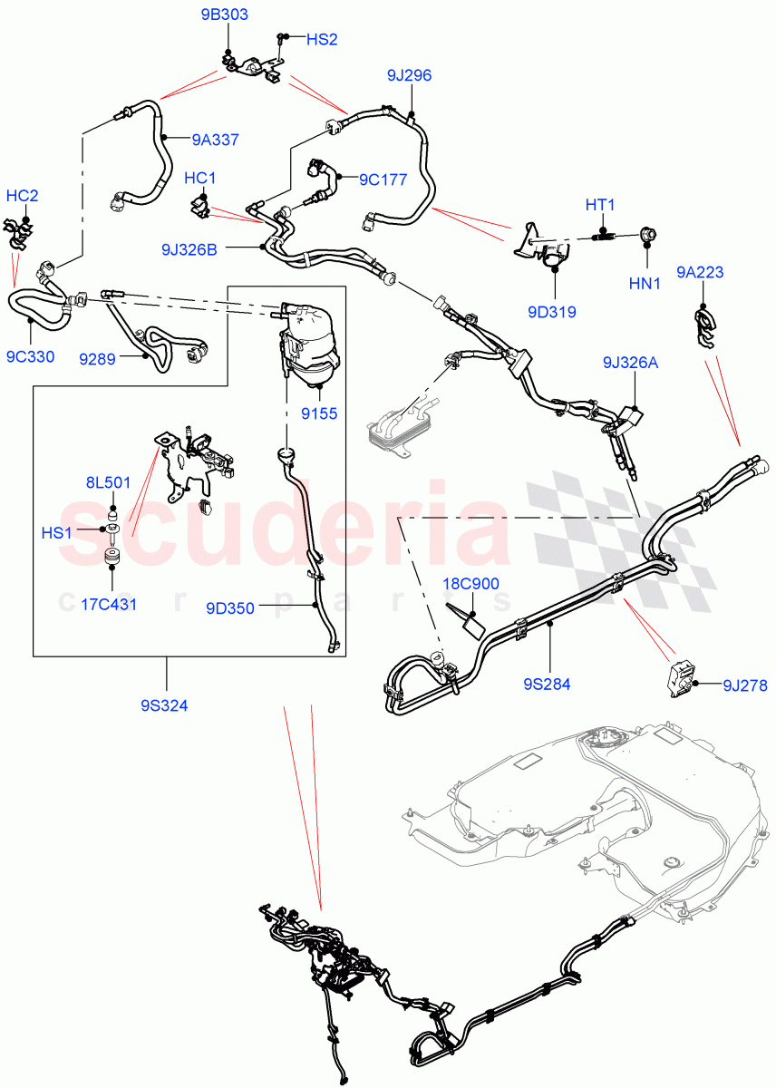 Fuel Lines (Solihull Plant Build) (2.0L I4 DSL HIGH DOHC AJ200, Fuel Tank-Diesel) ((V) FROMKA000001) of Land Rover Land Rover Discovery 5 (2017+) [2.0 Turbo Diesel]