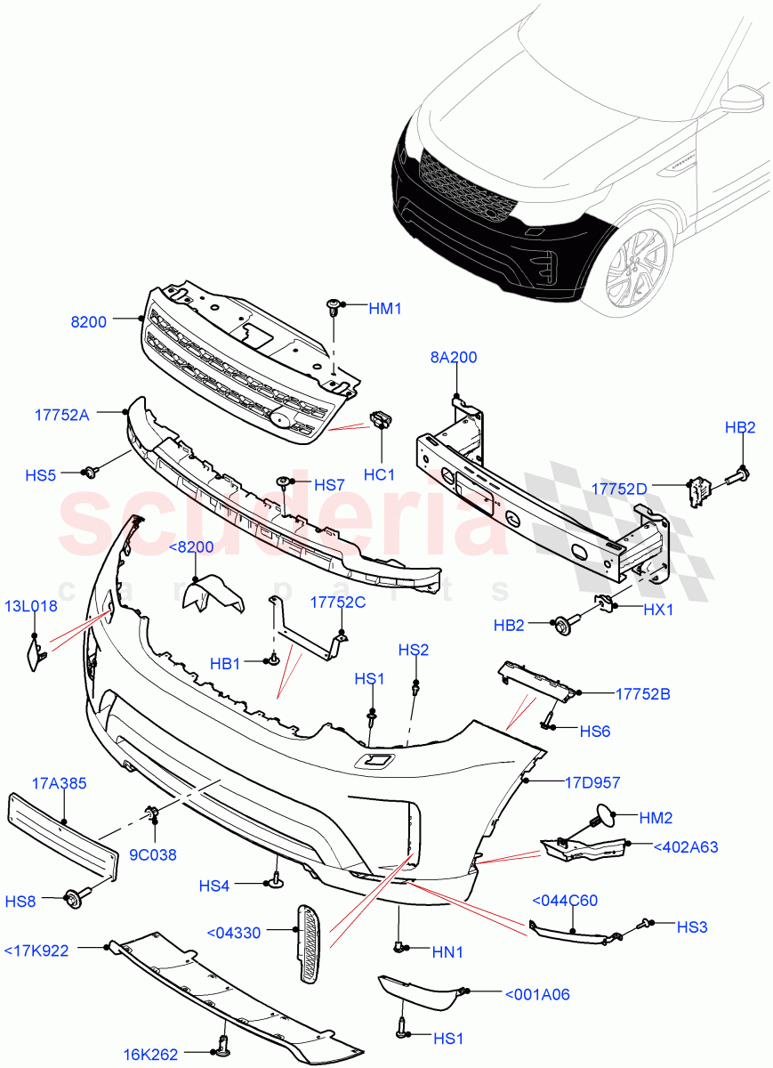 Radiator Grille And Front Bumper(Solihull Plant Build)(Non Sport/Dynamic)((V)FROMHA000001) of Land Rover Land Rover Discovery 5 (2017+) [3.0 I6 Turbo Diesel AJ20D6]