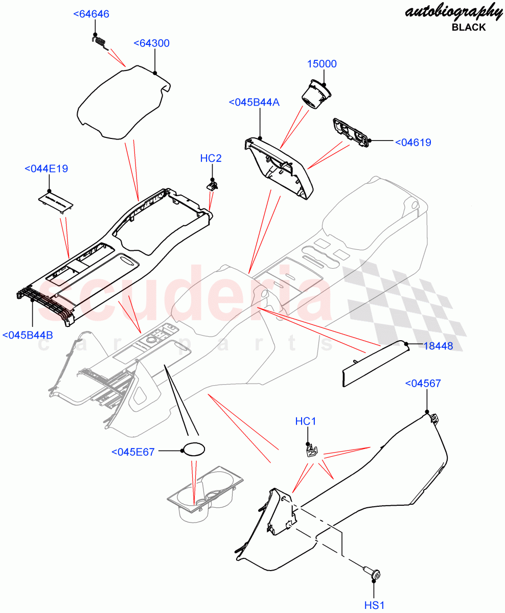 Console - Floor (Front, Autobiography Black / SV Autobiography) (2S AL Leather Diamond, Limited Edition Lux Leather, Perforated Soft Grain Leather) ((V) FROMEA000001) of Land Rover Land Rover Range Rover (2012-2021) [3.0 Diesel 24V DOHC TC]