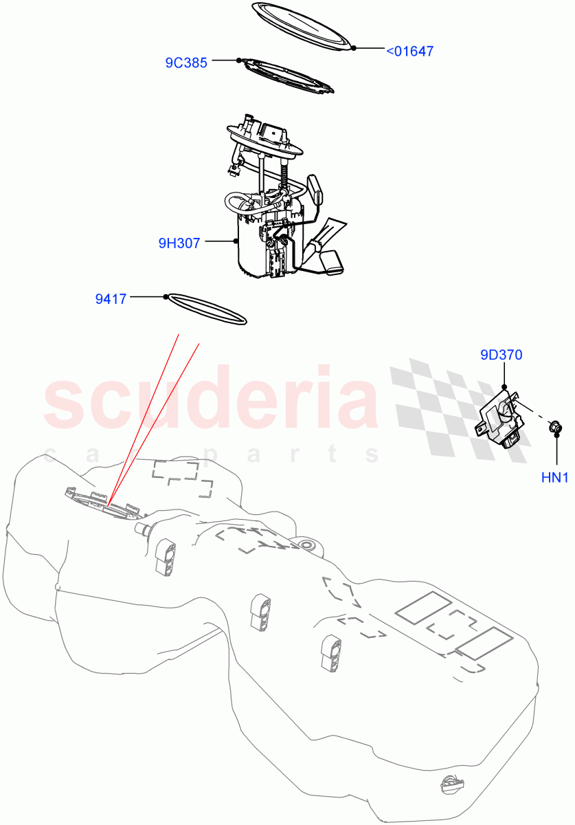 Fuel Pump And Sender Unit (2.0L I4 Mid DOHC AJ200 Petrol, 2.0L I4 High DOHC AJ200 Petrol) ((V) FROMKA000001) of Land Rover Land Rover Range Rover Velar (2017+) [2.0 Turbo Petrol AJ200P]