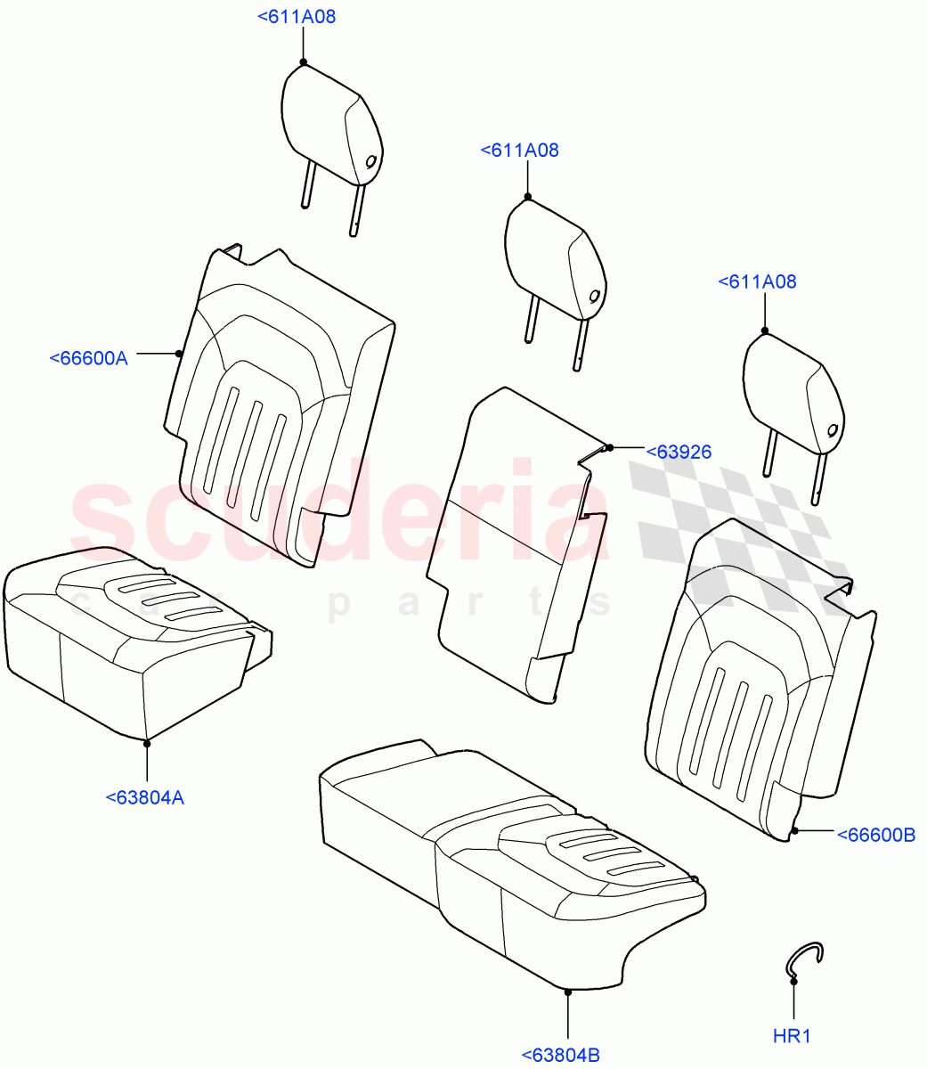 Rear Seat Covers(Standard Wheelbase,Grained Cloth,60/40 Load Through With Slide) of Land Rover Land Rover Defender (2020+) [2.0 Turbo Diesel]