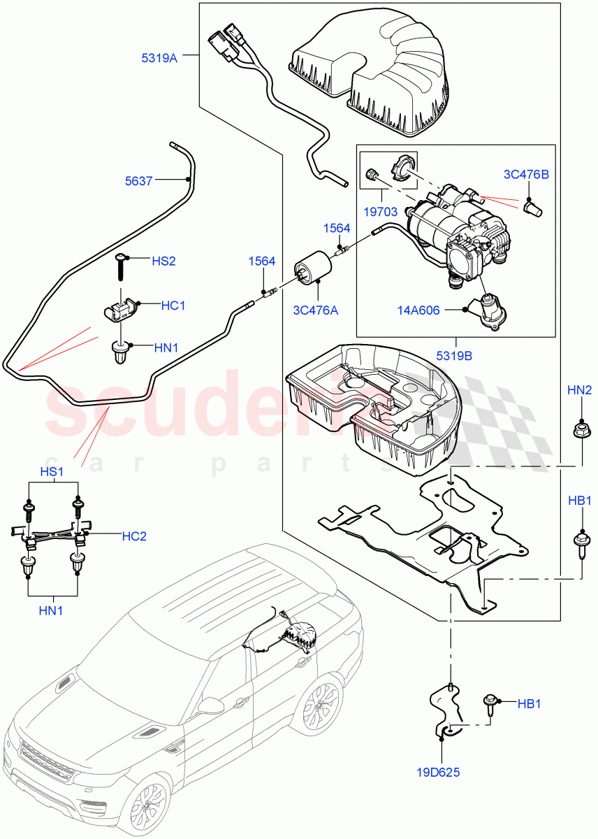 Air Suspension Compressor And Lines(Compressor Assy)(With 7 Seat Configuration)((V)TOHA999999) of Land Rover Land Rover Range Rover Sport (2014+) [3.0 I6 Turbo Diesel AJ20D6]