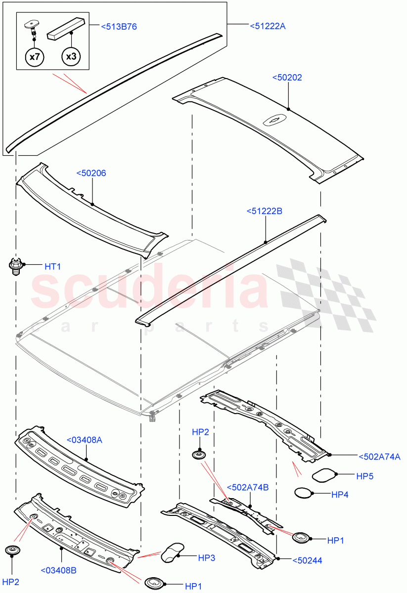 Roof - Sheet Metal (With Roof Conversion-Panorama Power, With Roof Conversion-Panorama Roof) of Land Rover Land Rover Range Rover Sport (2014+) [5.0 OHC SGDI SC V8 Petrol]