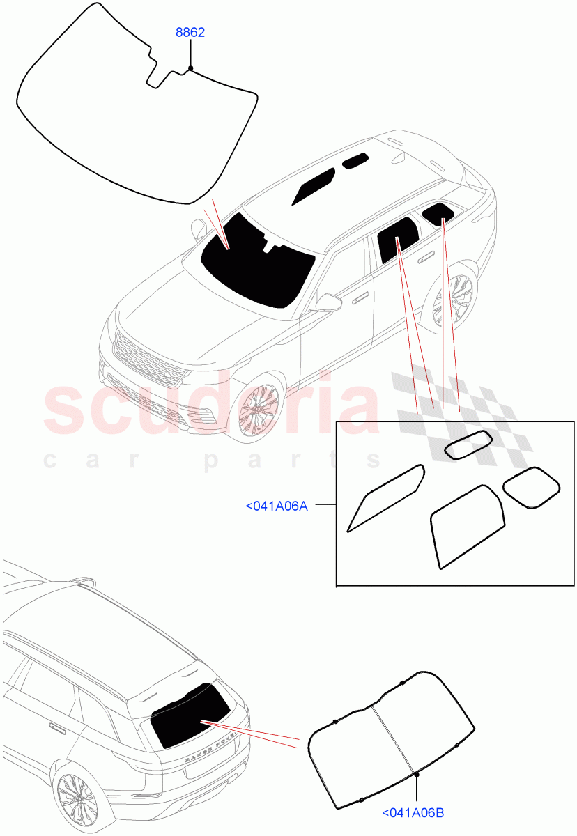 Touring Accessories(Sun Blinds) of Land Rover Land Rover Range Rover Velar (2017+) [3.0 Diesel 24V DOHC TC]