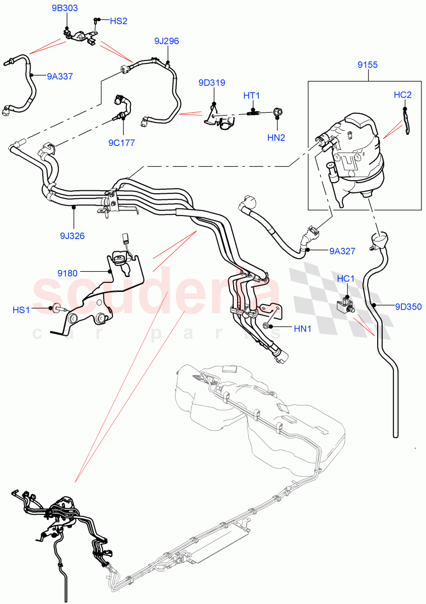 Fuel Lines (Front) (2.0L I4 DSL MID DOHC AJ200, Fuel Tank-Diesel, 2.0L I4 DSL HIGH DOHC AJ200) of Land Rover Land Rover Range Rover Velar (2017+) [2.0 Turbo Diesel]