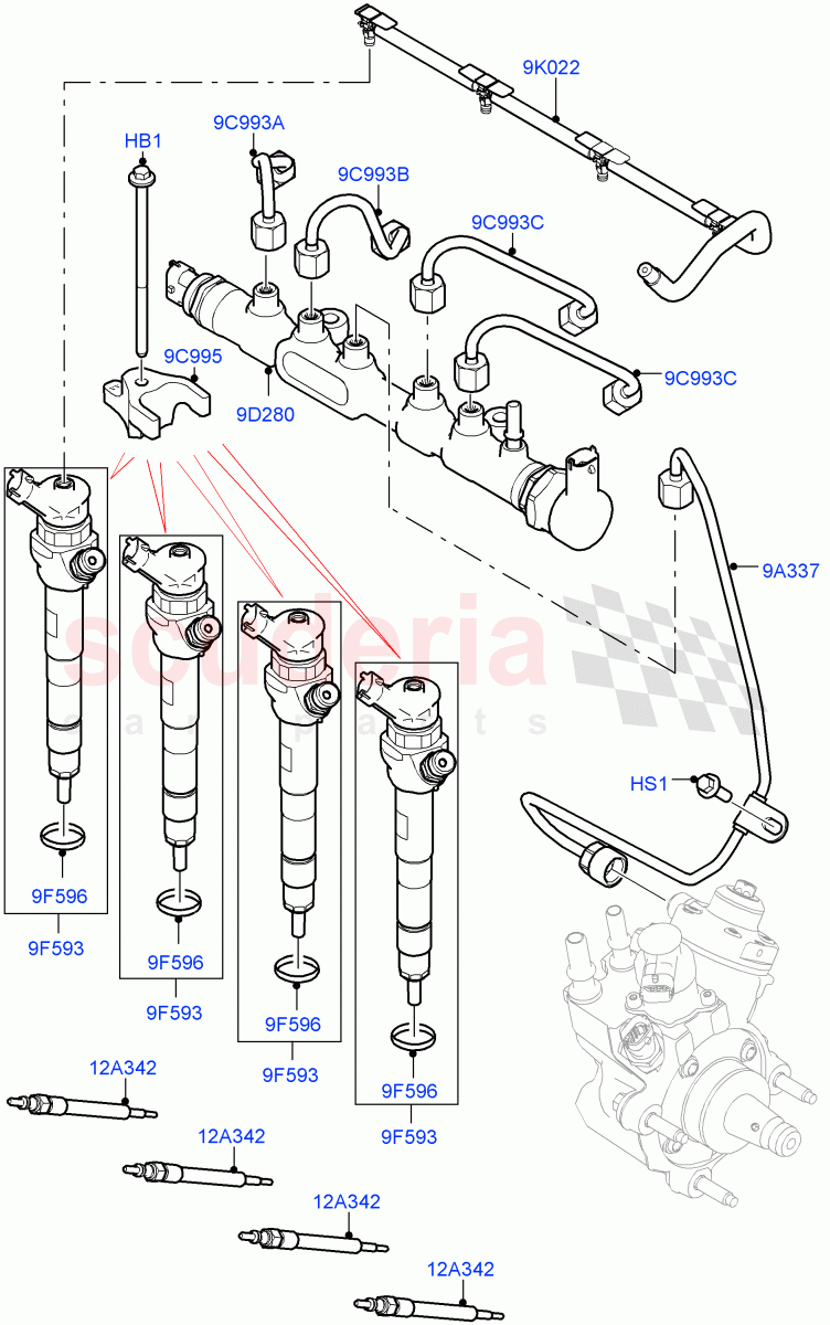 Fuel Injectors And Pipes (2.0L AJ20D4 Diesel Mid PTA, Itatiaia (Brazil)) ((V) FROMLT000001) of Land Rover Land Rover Discovery Sport (2015+) [2.0 Turbo Diesel]