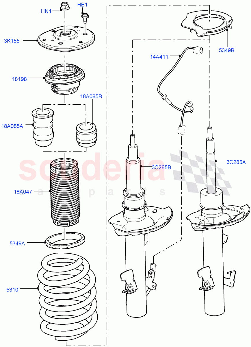 Front Suspension Struts And Springs (Halewood (UK)) ((V) TOKH999999) of Land Rover Land Rover Discovery Sport (2015+) [2.0 Turbo Diesel]
