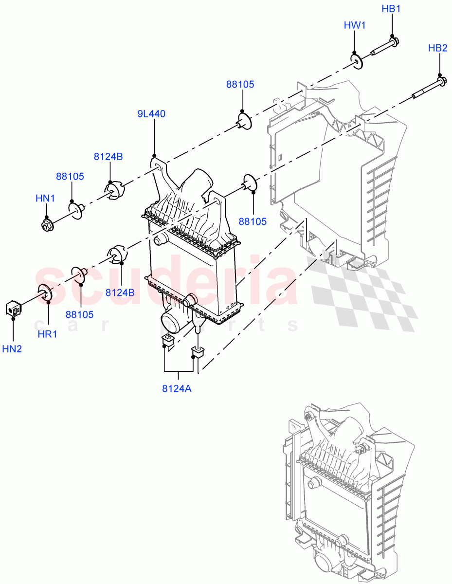 Intercooler/Air Ducts And Hoses (Water Charge Air Cooler, Solihull Plant Build) (3.0 V6 D Low MT ROW, 3.0 V6 D Gen2 Mono Turbo, 3.0 V6 D Gen2 Twin Turbo) ((V) FROMFA000001) of Land Rover Land Rover Discovery 5 (2017+) [3.0 Diesel 24V DOHC TC]