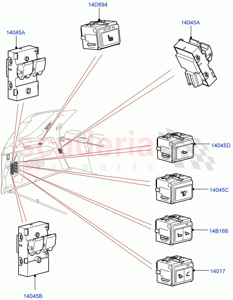 Switches (Solihull Plant Build, Luggage Compartment) ((V) FROMHA000001) of Land Rover Land Rover Discovery 5 (2017+) [3.0 Diesel 24V DOHC TC]