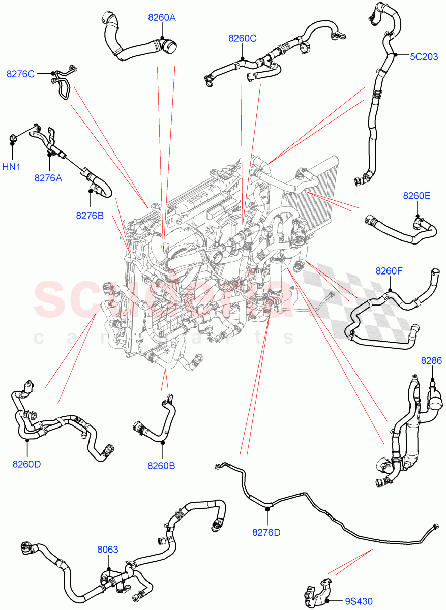 Cooling System Pipes And Hoses(Nitra Plant Build)(2.0L AJ200P Hi PHEV,With Standard Engine Cooling System)((V)FROMM2000001) of Land Rover Land Rover Defender (2020+) [2.0 Turbo Petrol AJ200P]