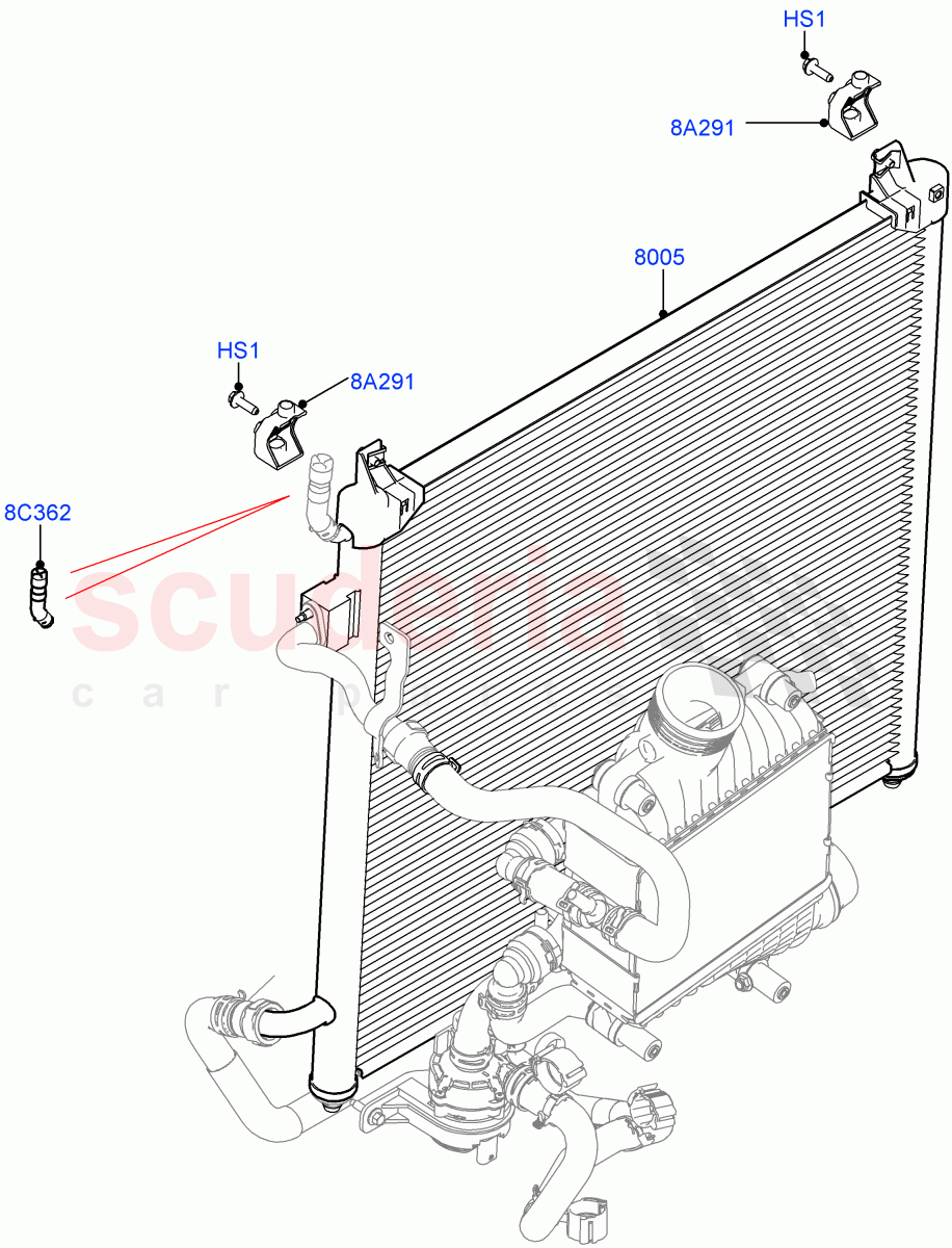 Radiator/Coolant Overflow Container (Solihull Plant Build, Water Charge Air Cooler, Intercooler Radiator) (2.0L AJ200P Hi PHEV, 2.0L I4 High DOHC AJ200 Petrol) ((V) FROMJA000001) of Land Rover Land Rover Range Rover (2012-2021) [2.0 Turbo Petrol AJ200P]