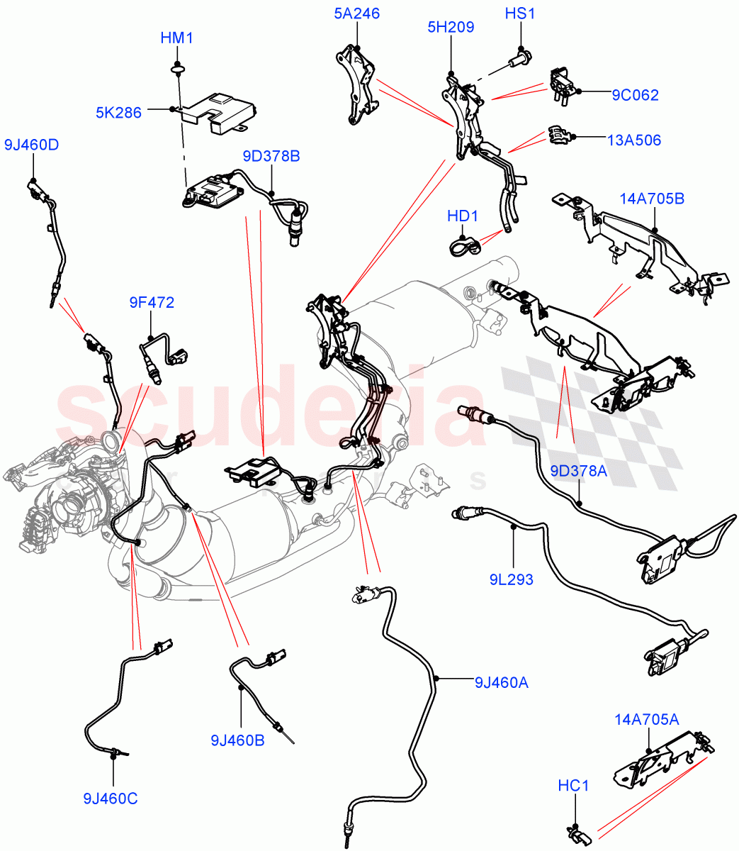 Exhaust Sensors And Modules(Nitra Plant Build)(3.0 V6 Diesel,EU6 + DPF Emissions,LEV 160)((V)FROMK2000001) of Land Rover Land Rover Discovery 5 (2017+) [3.0 Diesel 24V DOHC TC]