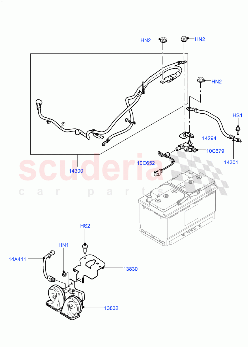 Battery Cables And Horn (Itatiaia (Brazil)) ((V) FROMGT000001) of Land Rover Land Rover Range Rover Evoque (2012-2018) [2.2 Single Turbo Diesel]
