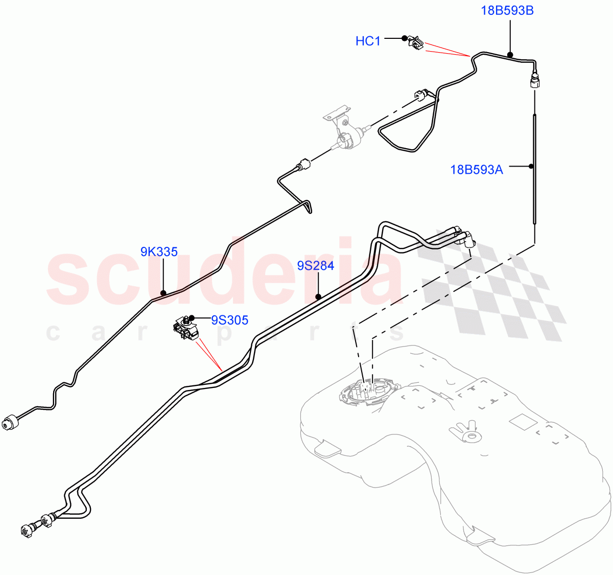 Fuel Lines(Rear)(2.0L AJ21D4 Diesel Mid,Itatiaia (Brazil)) of Land Rover Land Rover Range Rover Evoque (2019+) [2.0 Turbo Diesel AJ21D4]