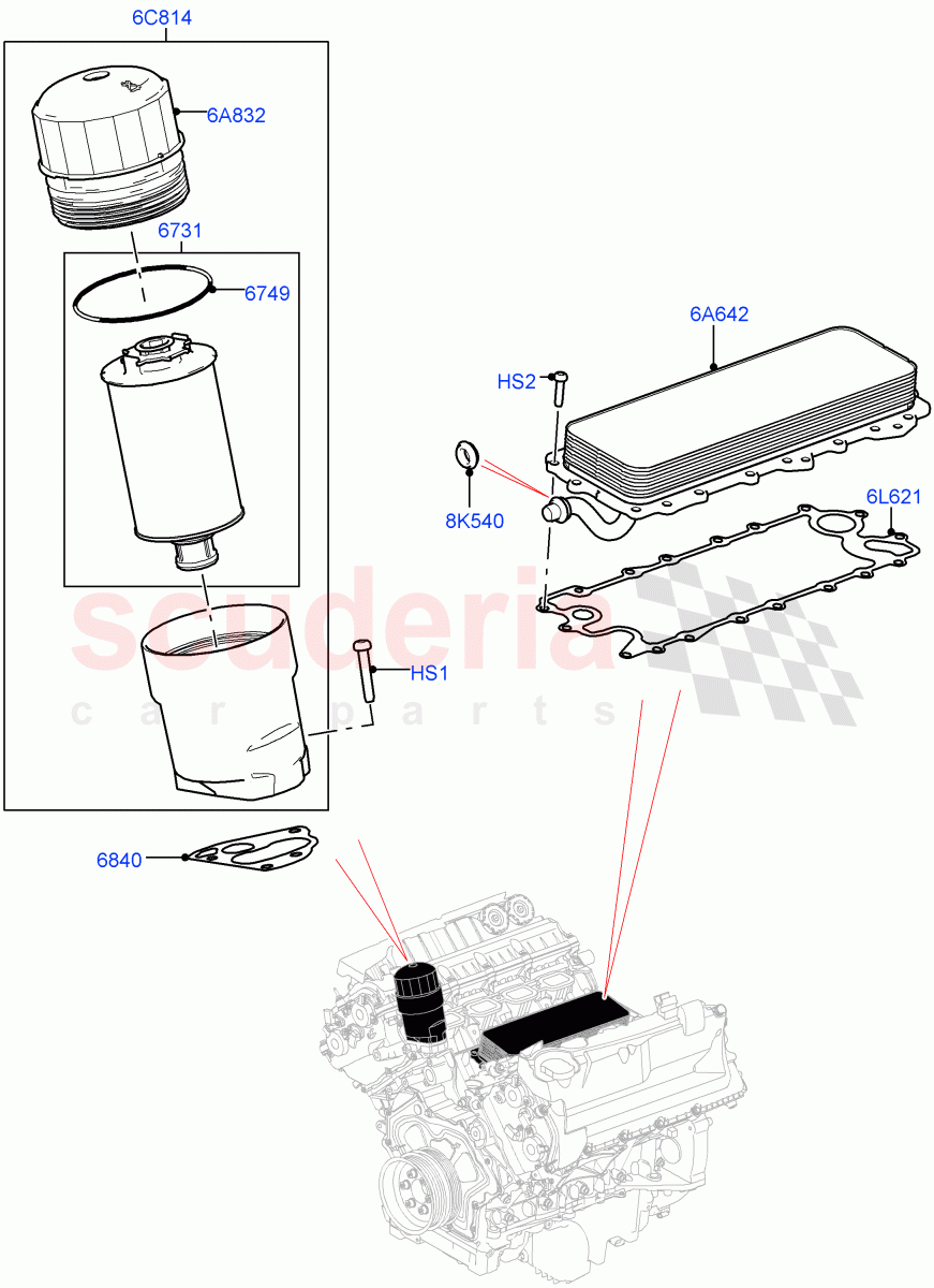 Oil Cooler And Filter (Nitra Plant Build) (5.0 Petrol AJ133 DOHC CDA) ((V) FROMM2000001) of Land Rover Land Rover Defender (2020+) [5.0 OHC SGDI SC V8 Petrol]