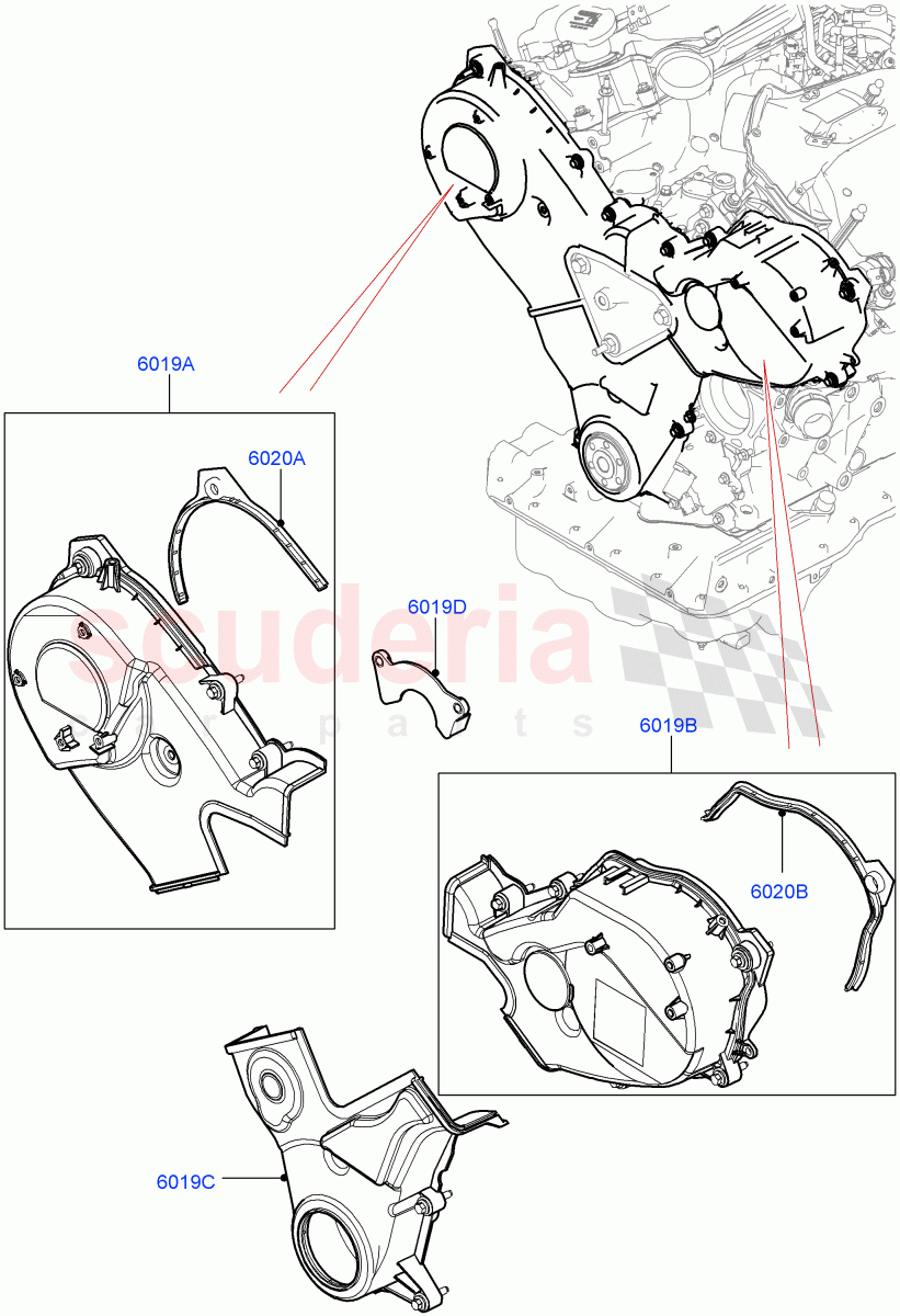 Timing Gear Covers(3.0 V6 Diesel) of Land Rover Land Rover Range Rover Velar (2017+) [3.0 Diesel 24V DOHC TC]